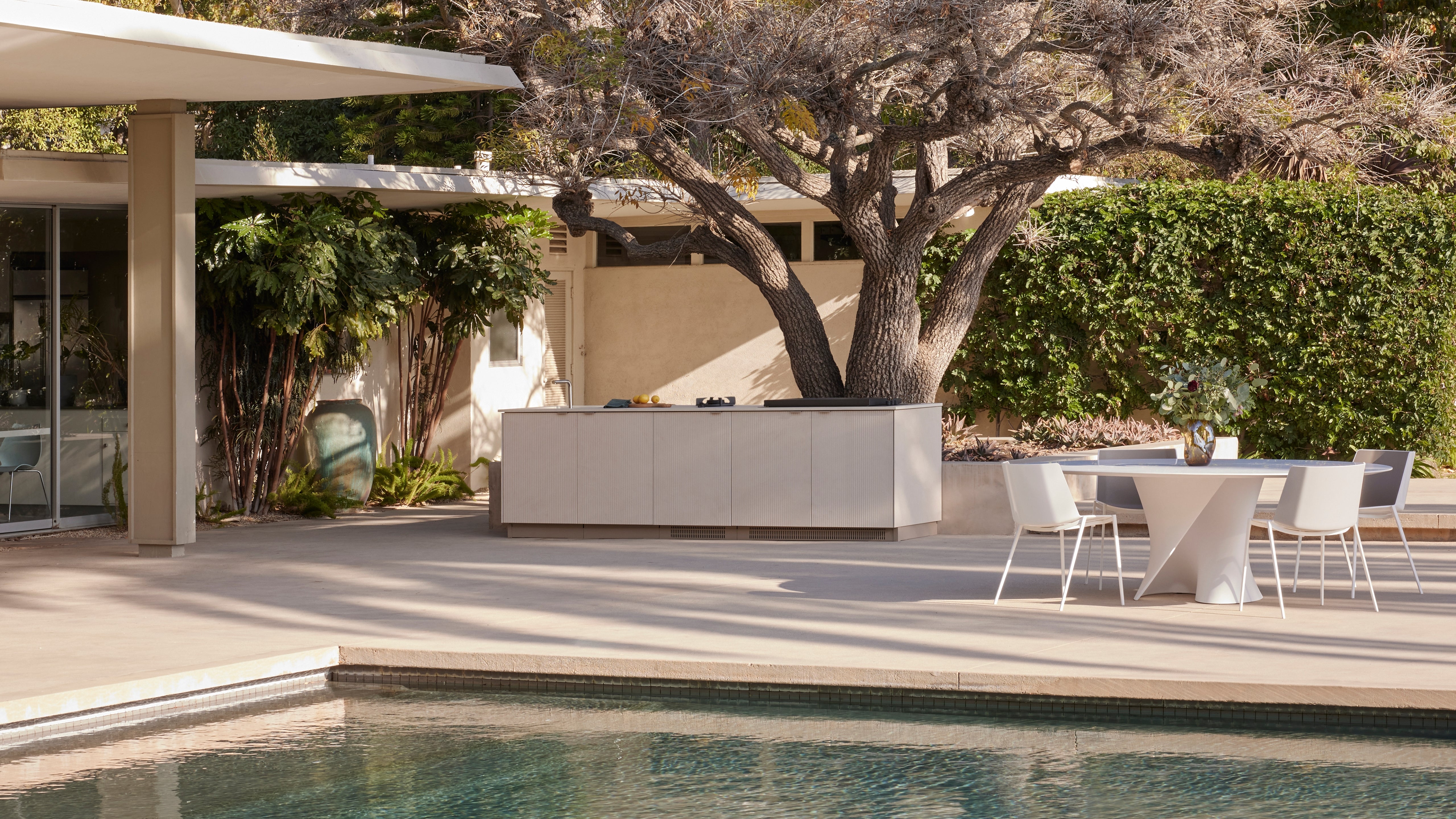Outdoor kitchen with pool, Beverly Hills