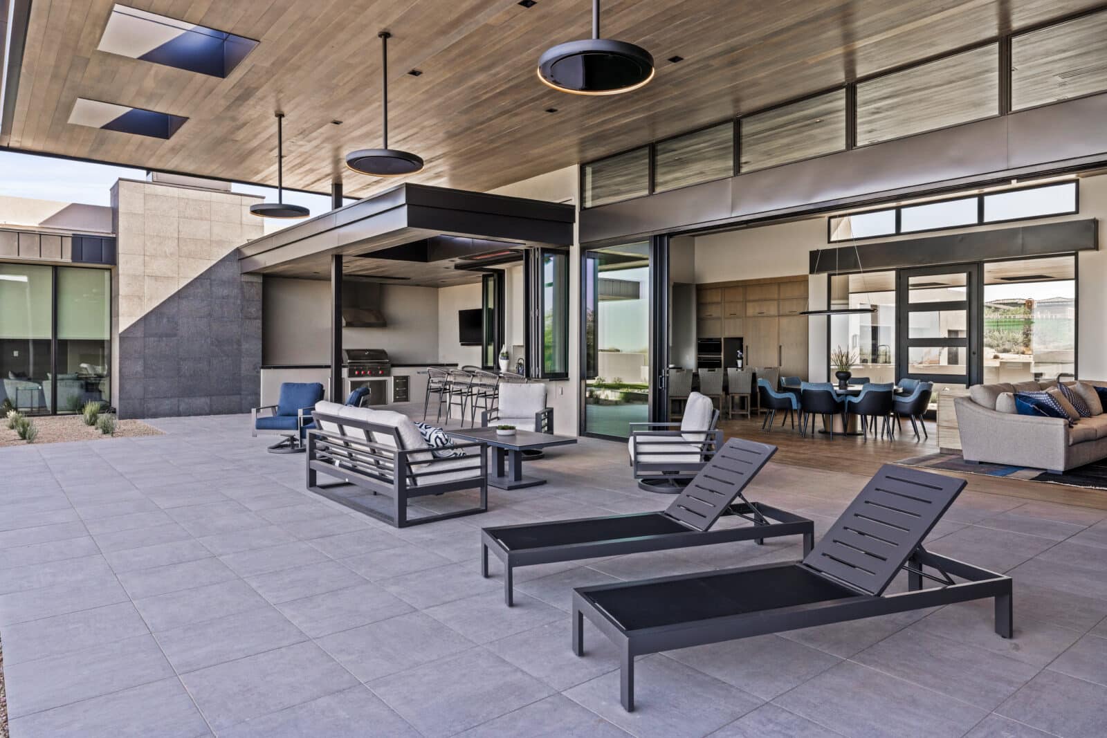 Infrared heaters mounted to a pergola ceiling