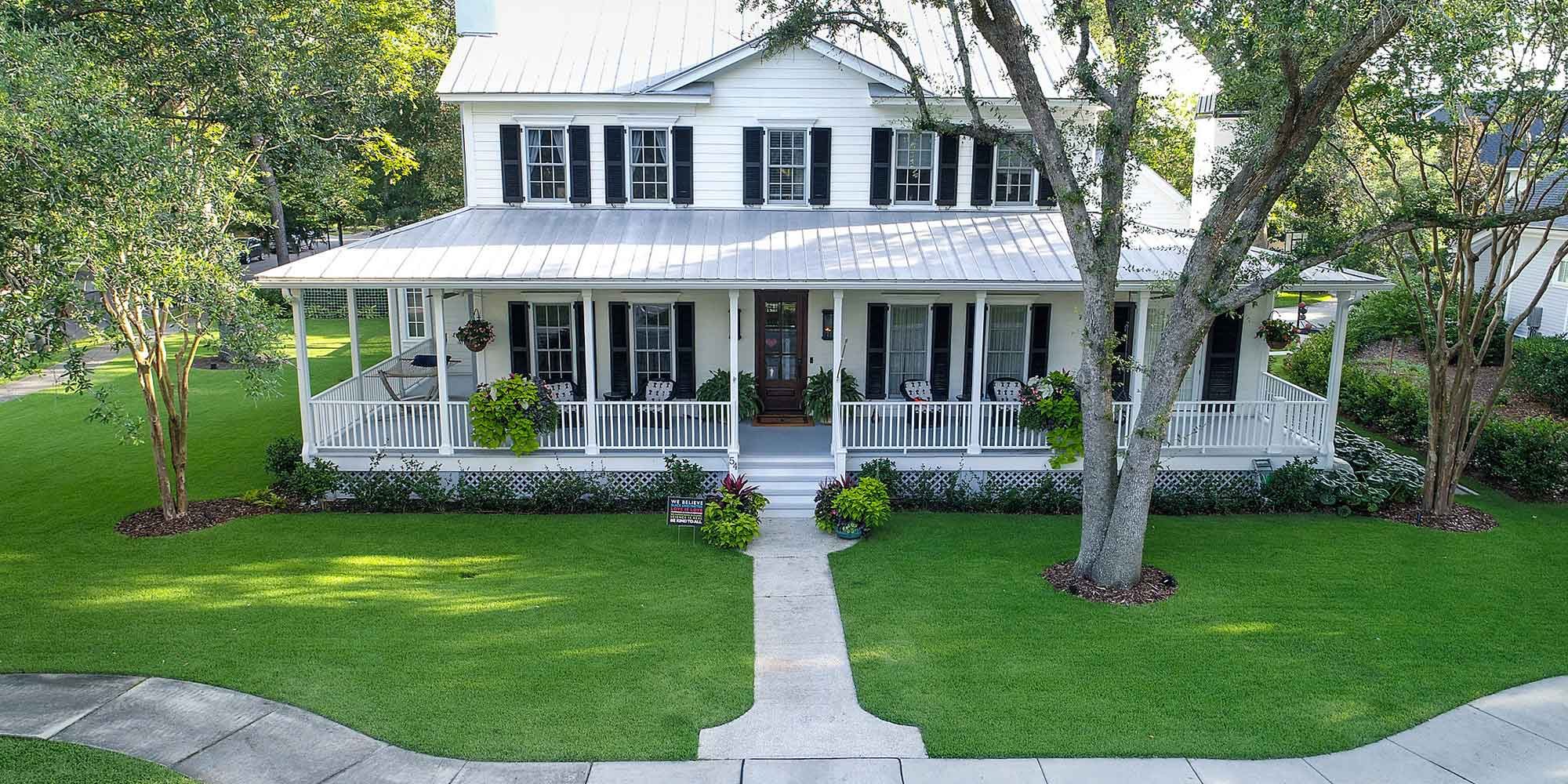 Aerial view of a home with premium zoysia lawn