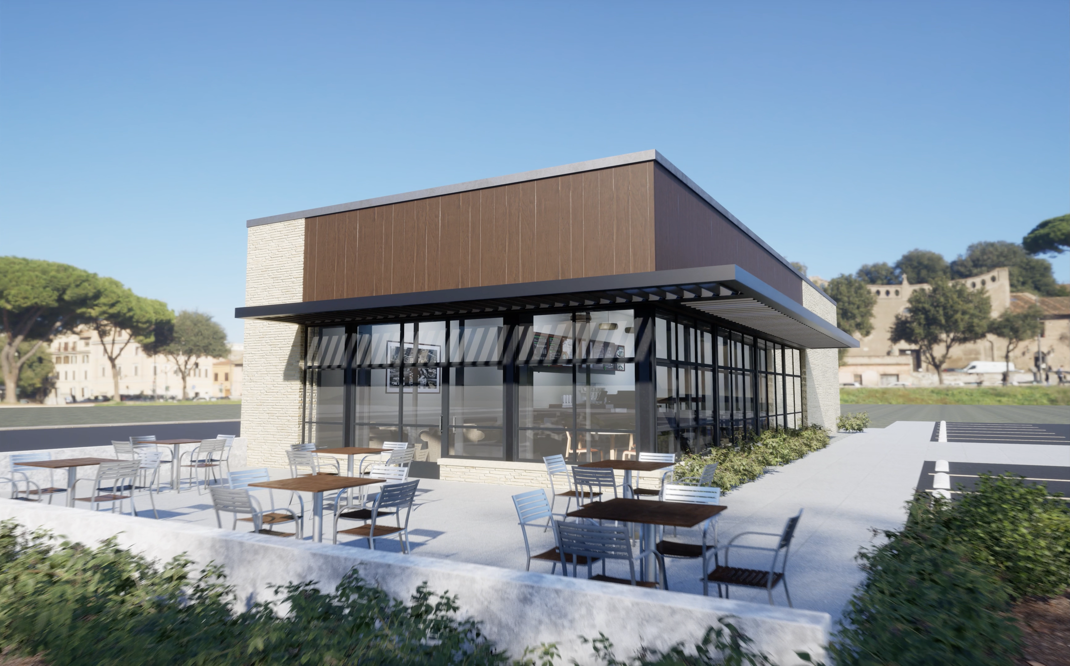 K-NOPY aluminum awning installed over outdoor patio