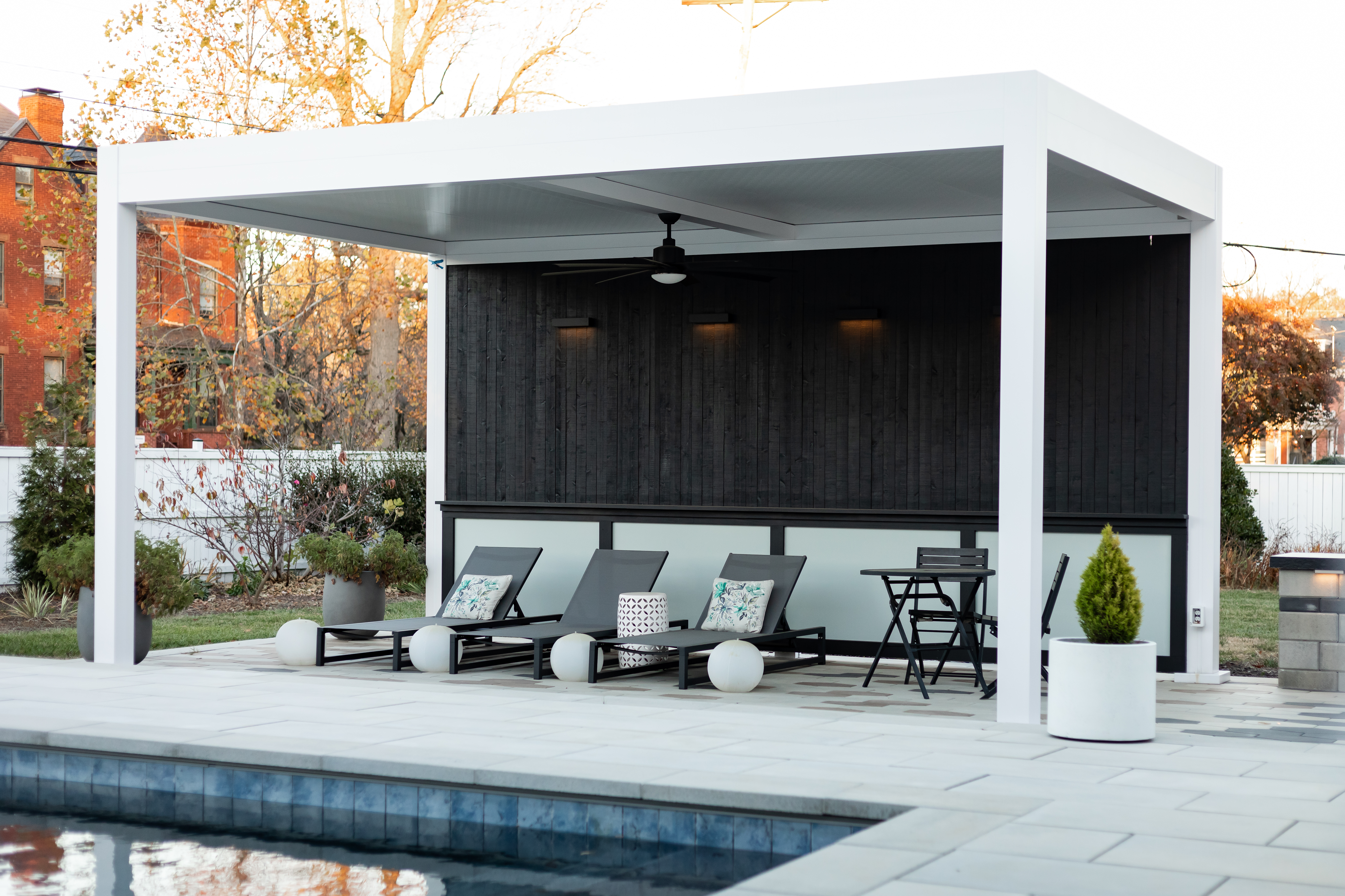 R-SHADE louvered pergola installed over a residential patio