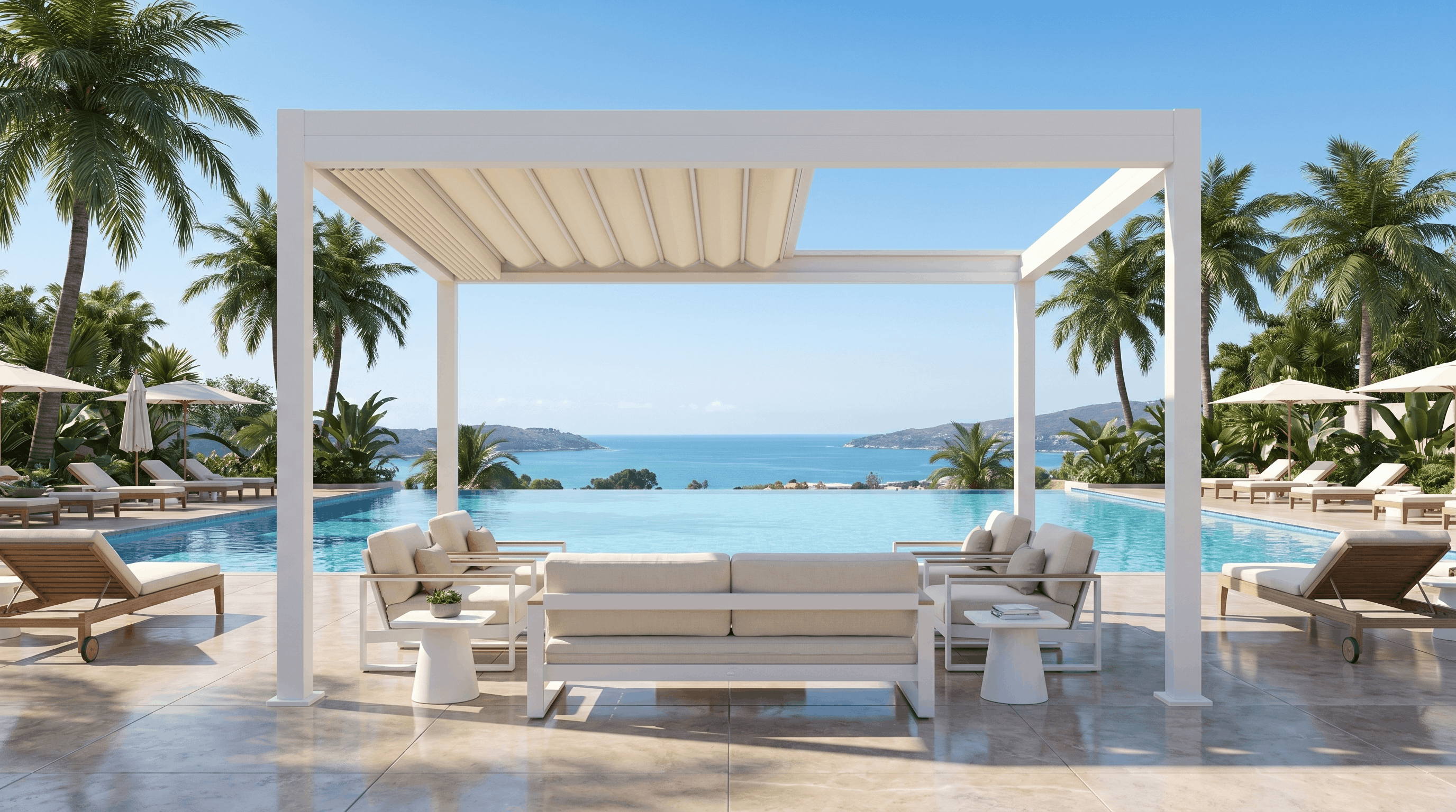 R-WEAVE pergola fabric canopy extended