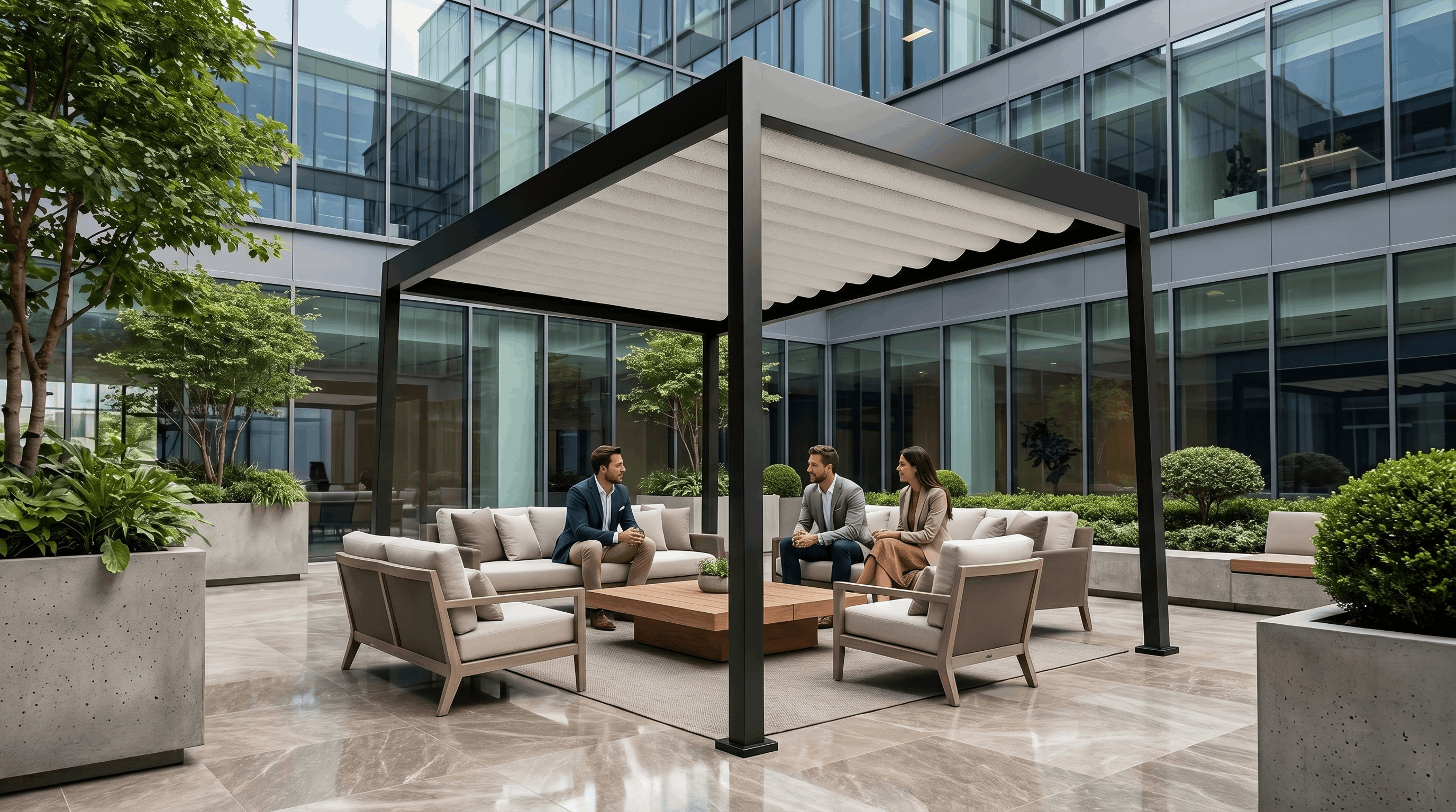 R-WEAVE black retractable pergola canopy