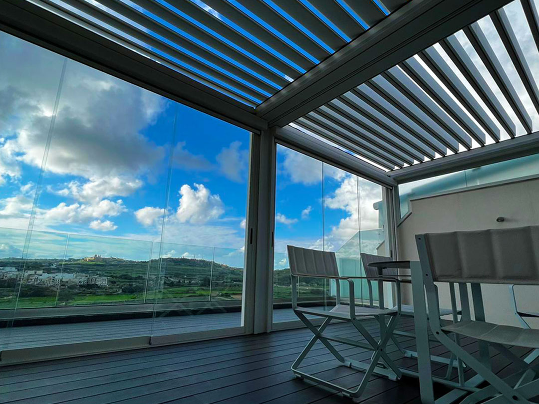 louvered pergola glass system