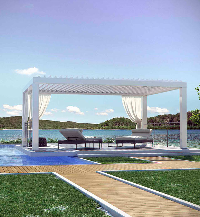 Pergola aluminium motorisée autoportante à lames orientables R-600